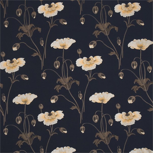 Persian Poppy Indigo/Linen Fabric by Sanderson