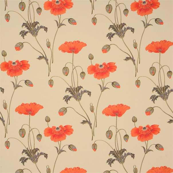 Persian Poppy Cream/Orange Fabric by Sanderson
