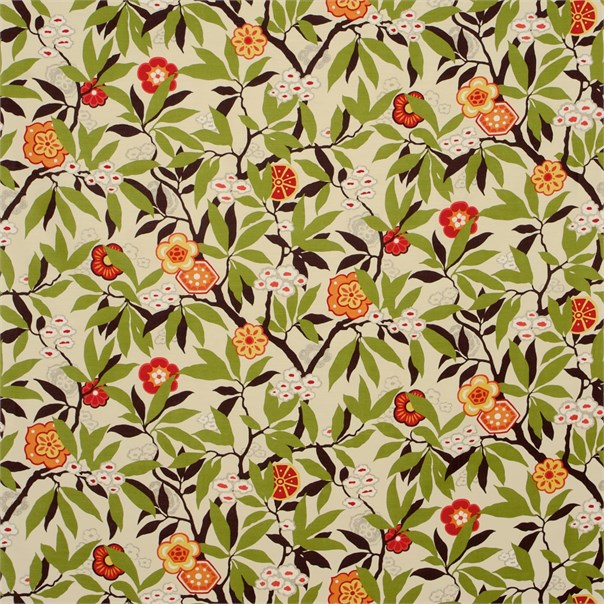 Primavera Green/Chocolate Fabric by Sanderson