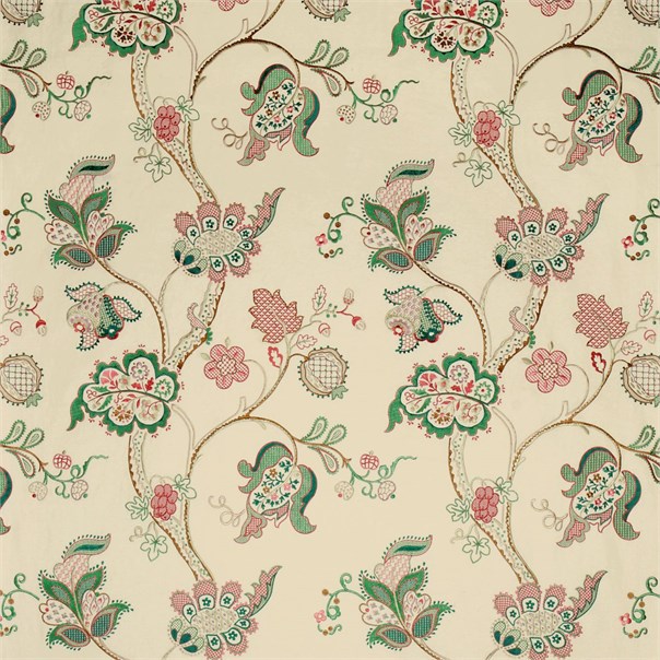 Roslyn Embroidery Emerald/Rose Fabric by Sanderson