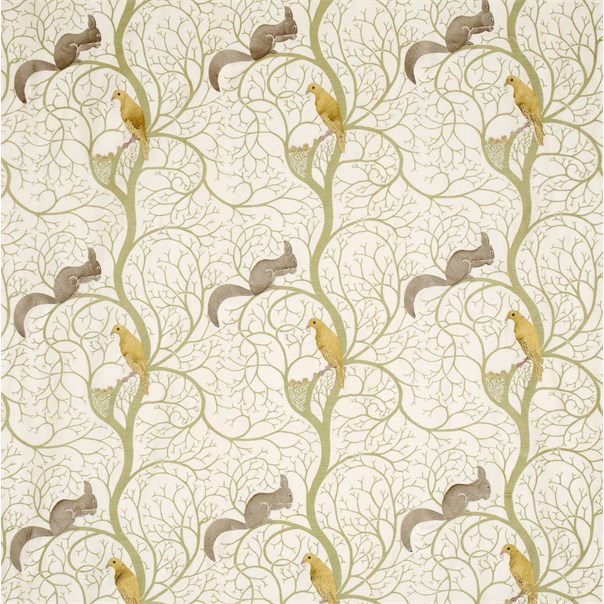 Squirrel & Dove Embroidery Sage/Neutral Fabric by Sanderson