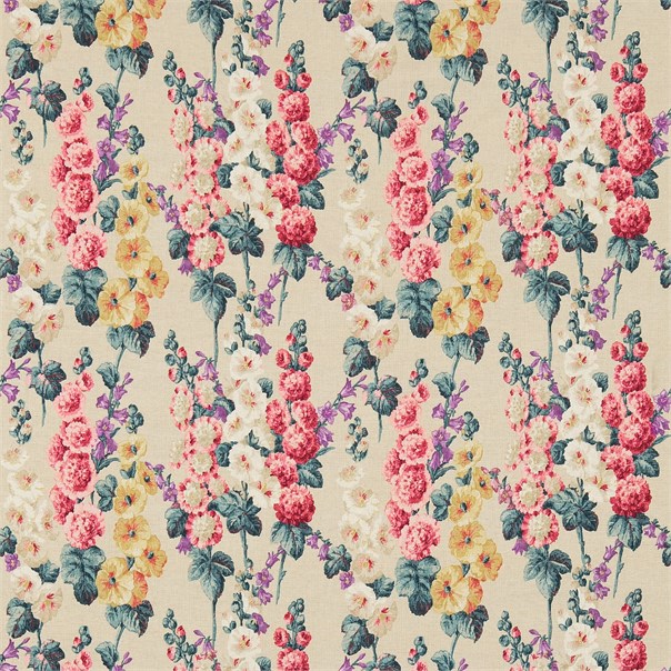 Hollyhocks Teal/Ruby Fabric by Sanderson