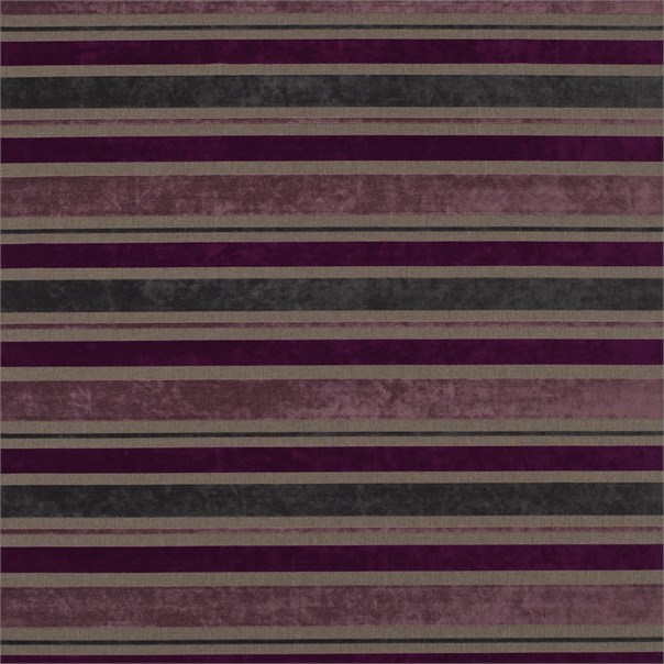 Hever Stripe Damson Fabric by Sanderson