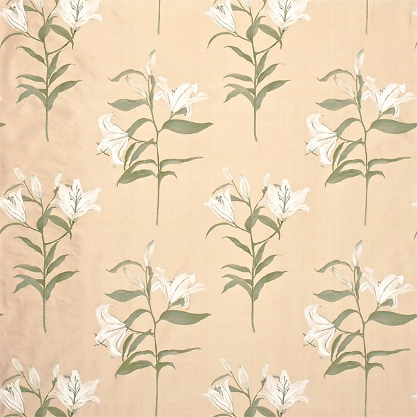 White Lilies Linen/Green Fabric by Sanderson