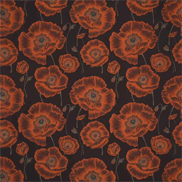 Oriental Poppy Chocolate/Orange Fabric by Sanderson