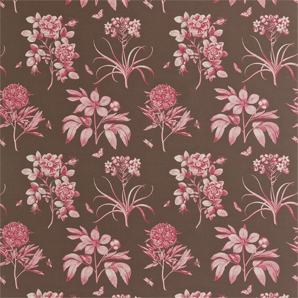 Etchings & Roses Chocolate/Pink Fabric by Sanderson