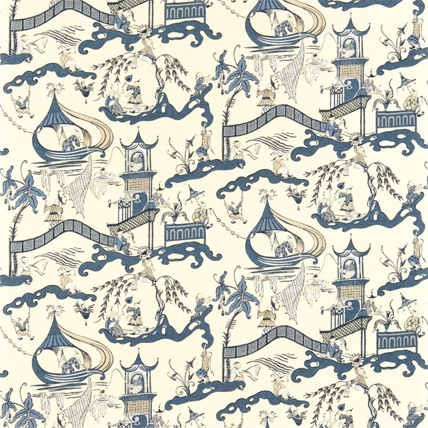 Pagoda River Indigo/Blue Fabric by Sanderson
