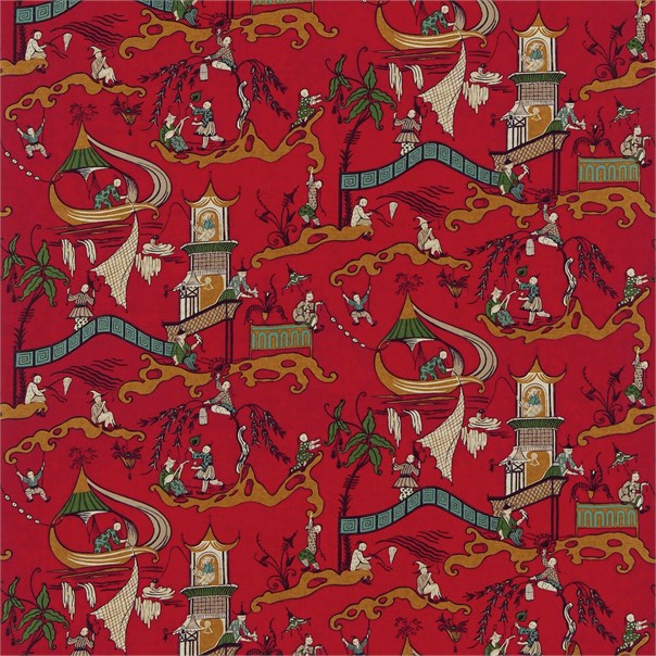 Pagoda River Red/Gold Fabric by Sanderson