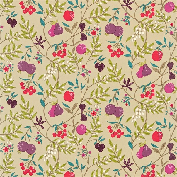 Joelle Oatmeal Violet Cherry Zest Fabric by Harlequin