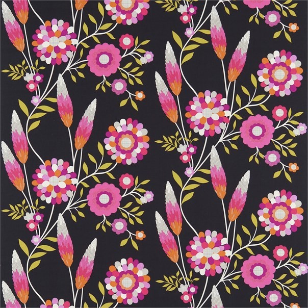 Funky Flowers Black/Pink/Orange/Lime Fabric by Harlequin