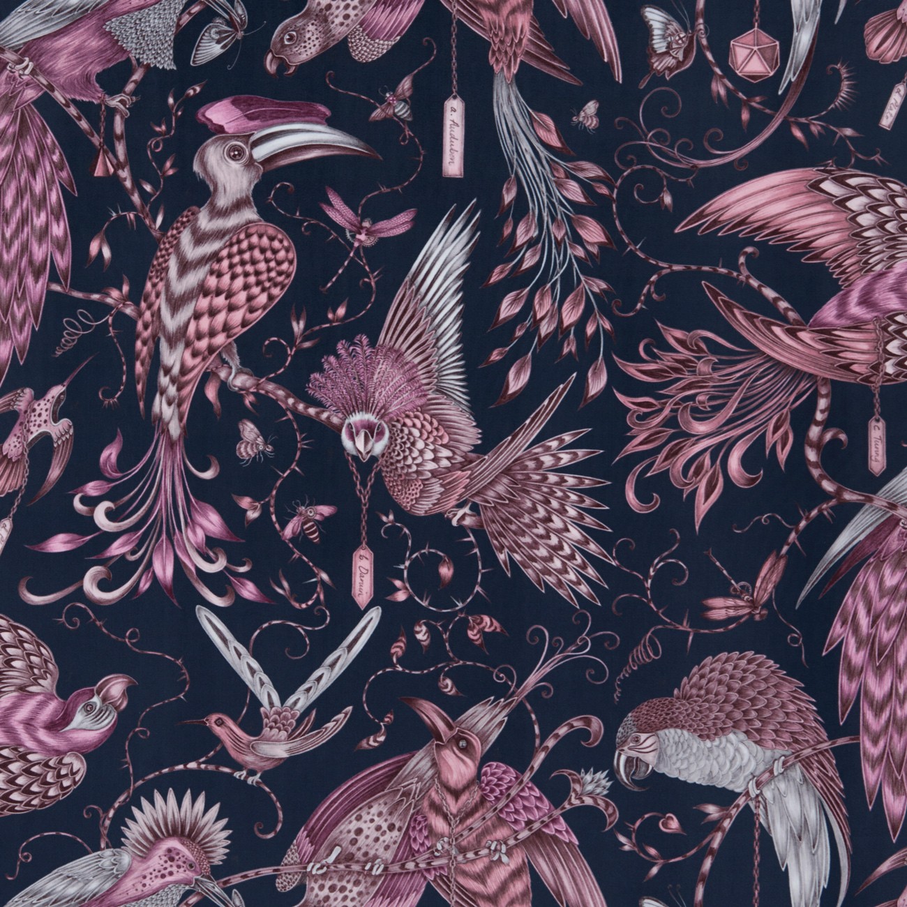 Audubon Pink Velvet Fabric by Emma J Shipley