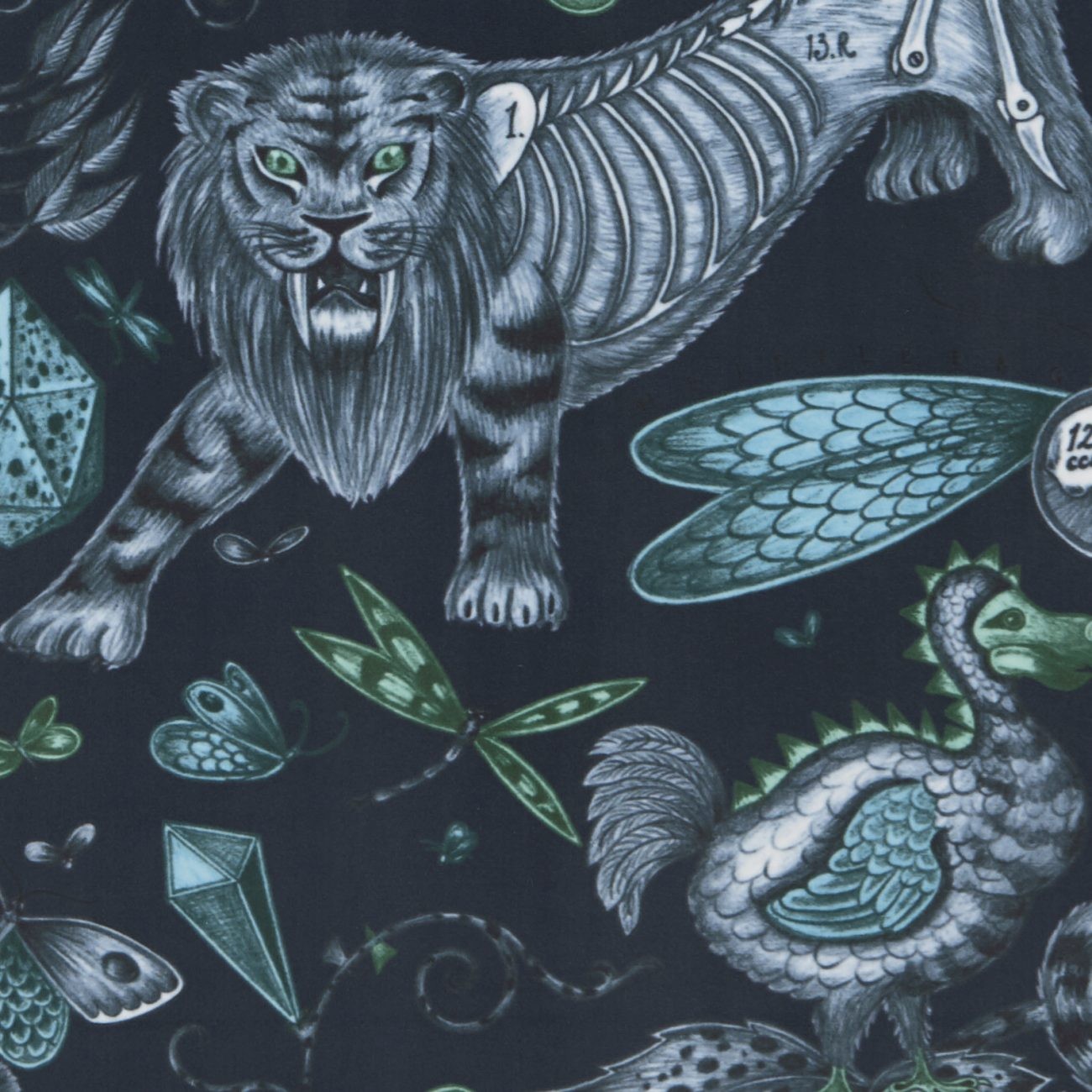 Extinct Navy Velvet Fabric by Emma J Shipley