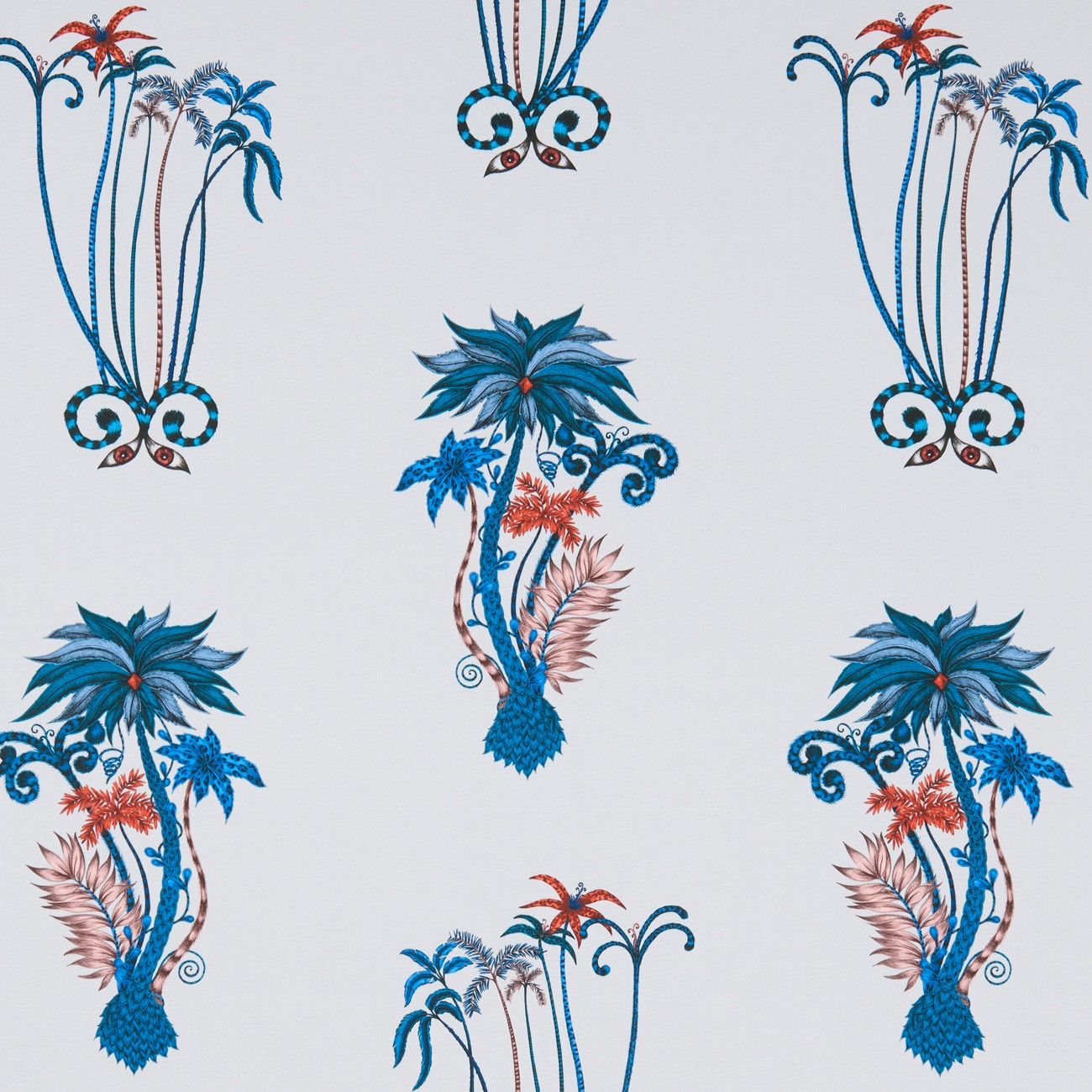 Jungle Palms Blue Fabric by Emma J Shipley