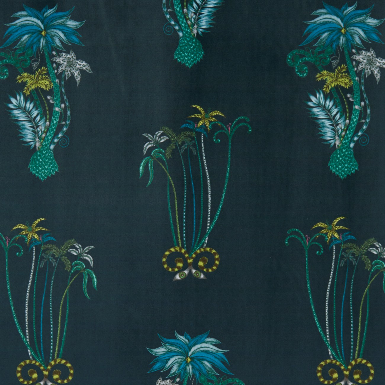 Jungle Palms Navy Velvet Fabric by Emma J Shipley