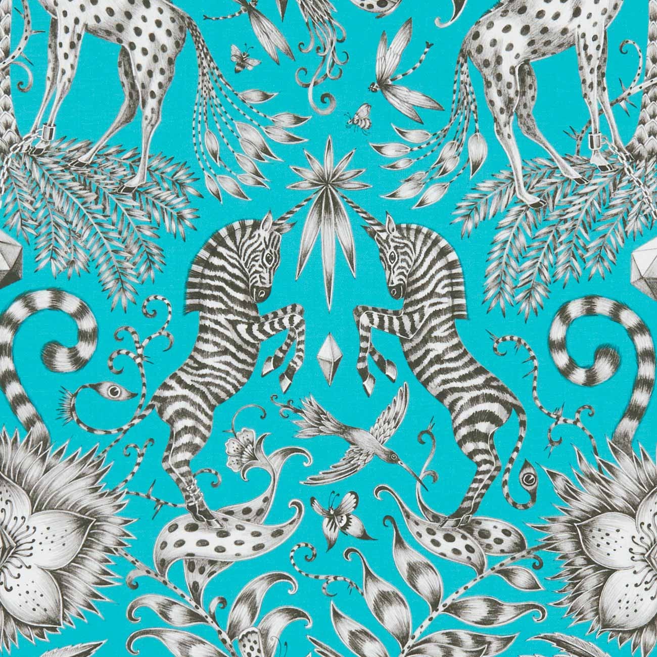 Kruger Teal Velvet Fabric by Emma J Shipley