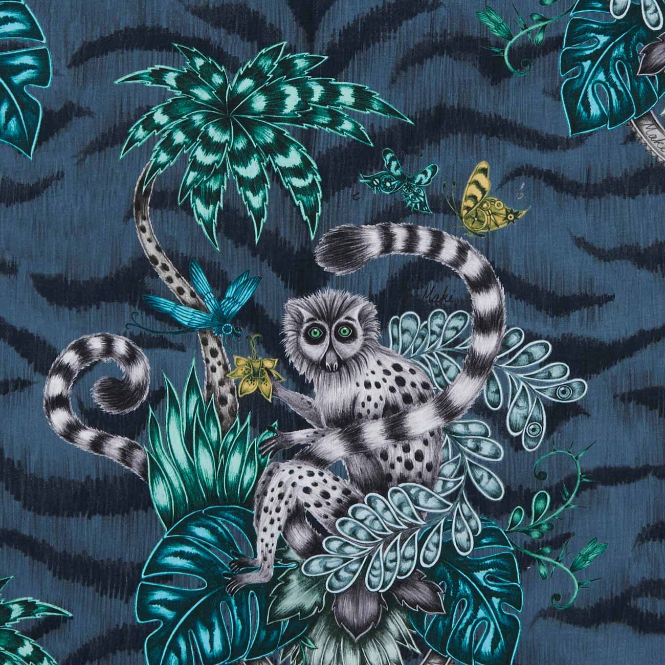 Lemur Navy Fabric by Emma J Shipley