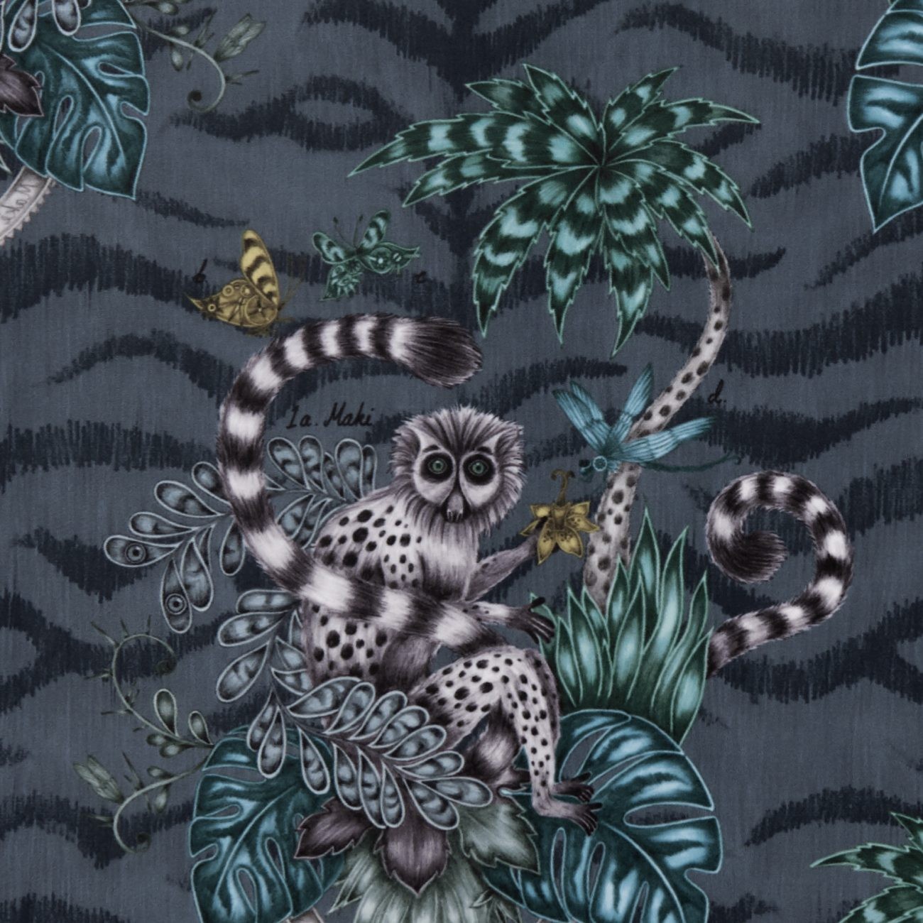 Lemur Navy Velvet Fabric by Emma J Shipley