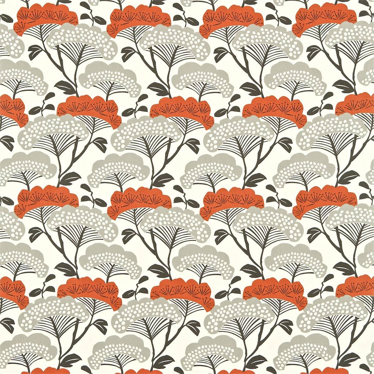 Tree Tops Charcoal/Coral Fabric by Sanderson