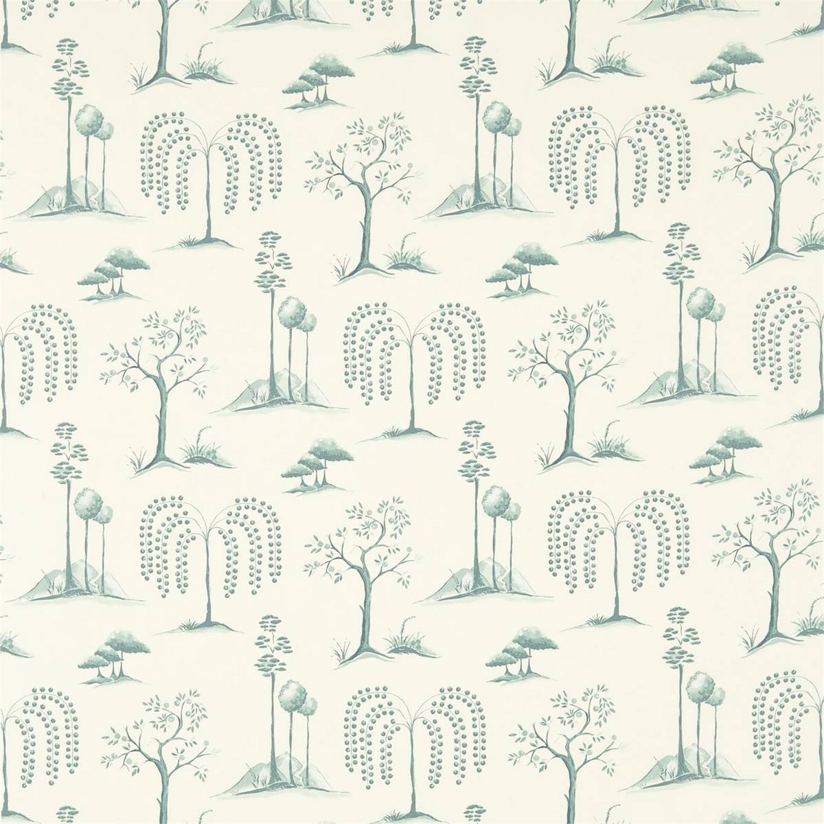 Willow Tree Aqua/Ivory Fabric by Sanderson