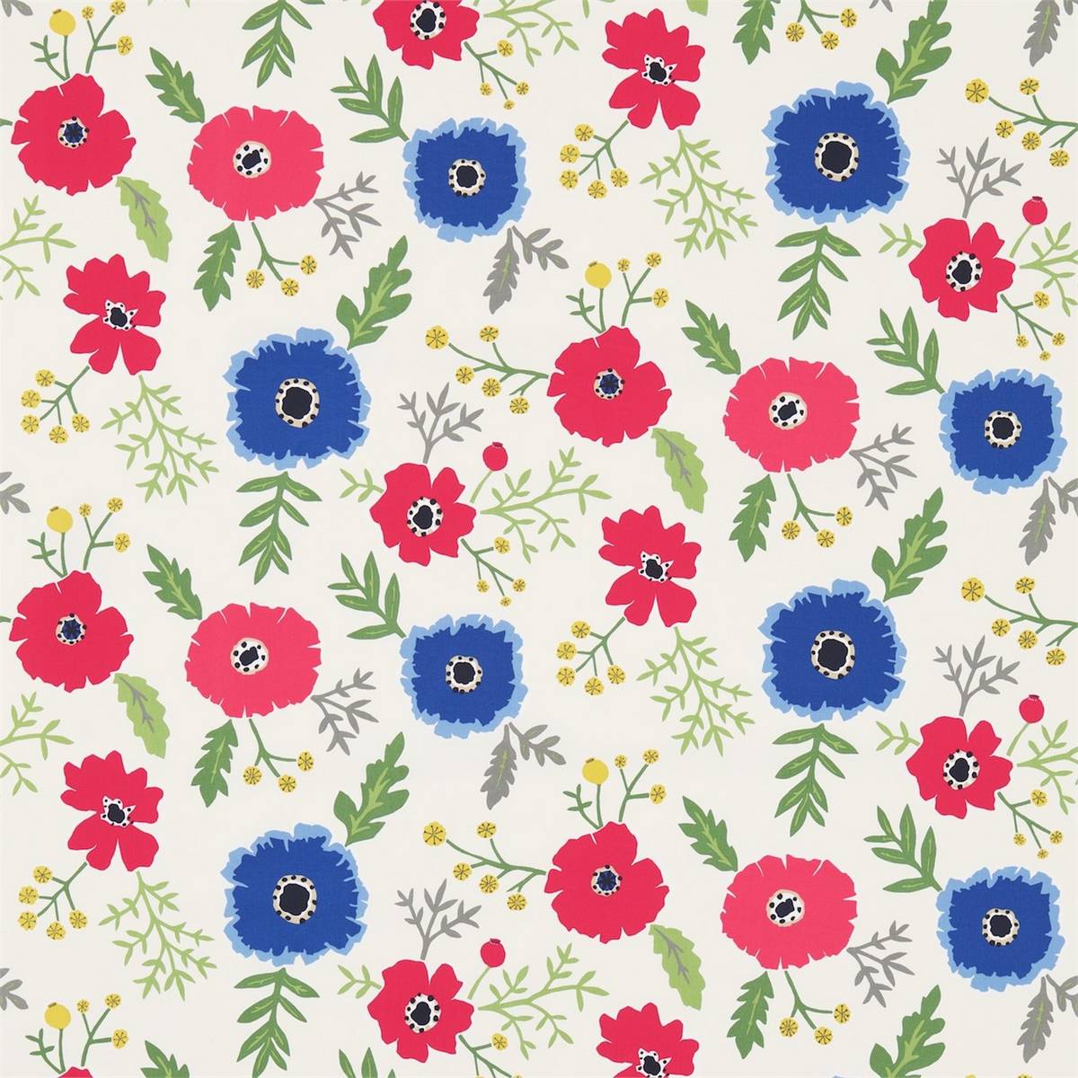 Wind Poppies Marine/Crimson Fabric by Sanderson