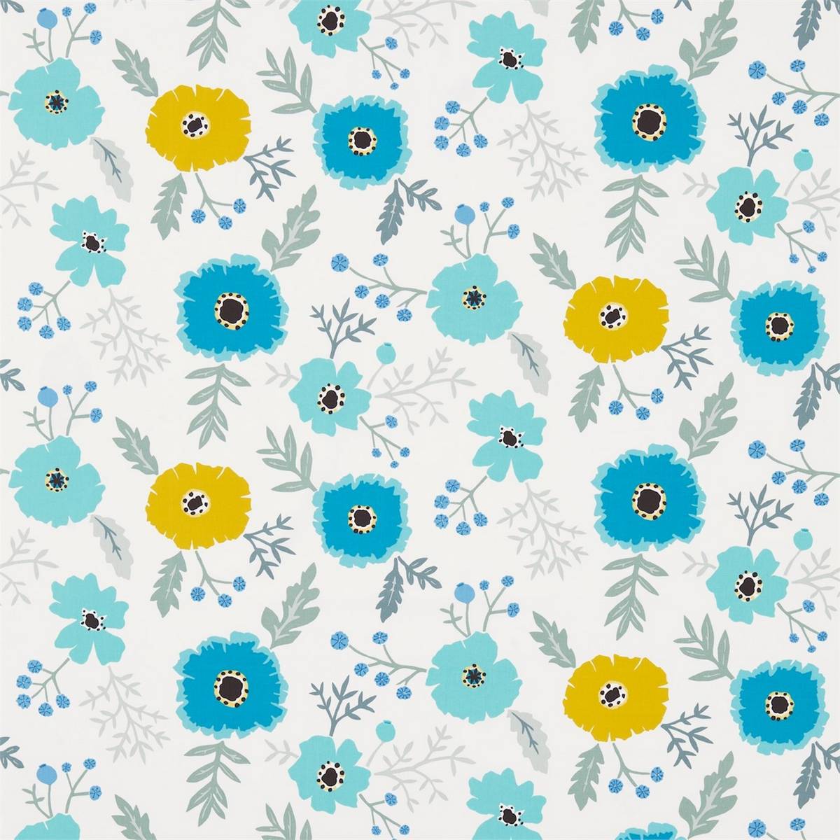 Wind Poppies Cadmium/Teal Fabric by Sanderson