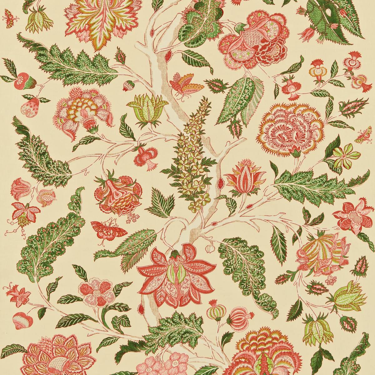 Indienne Green/Coral Fabric by Zoffany