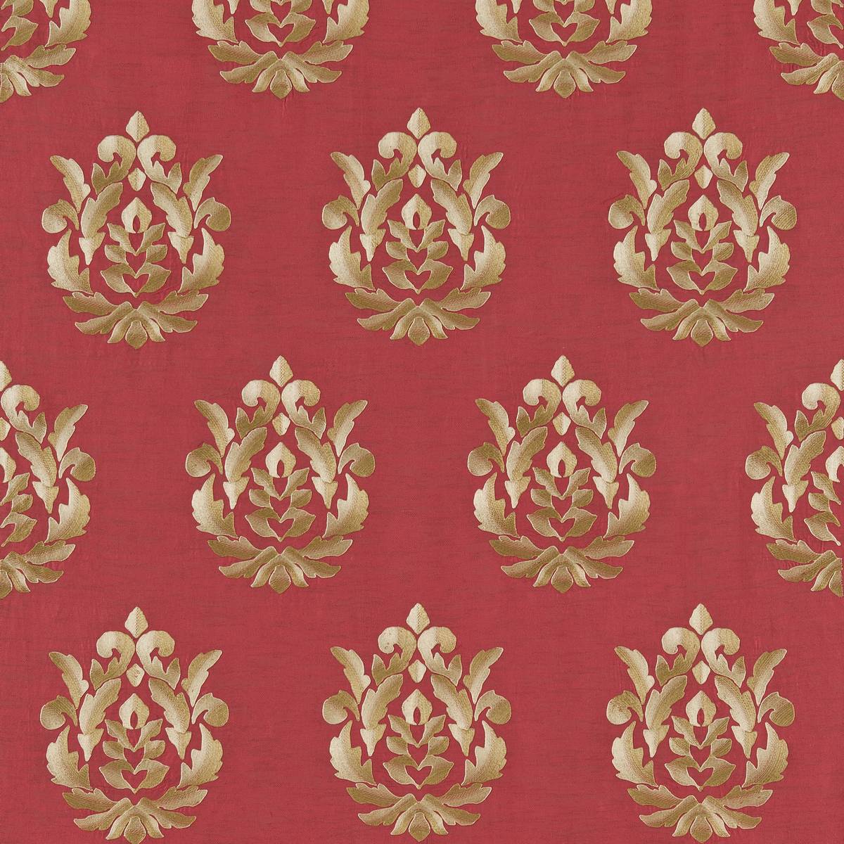 Broidery Damask Red/Gold Fabric by Zoffany