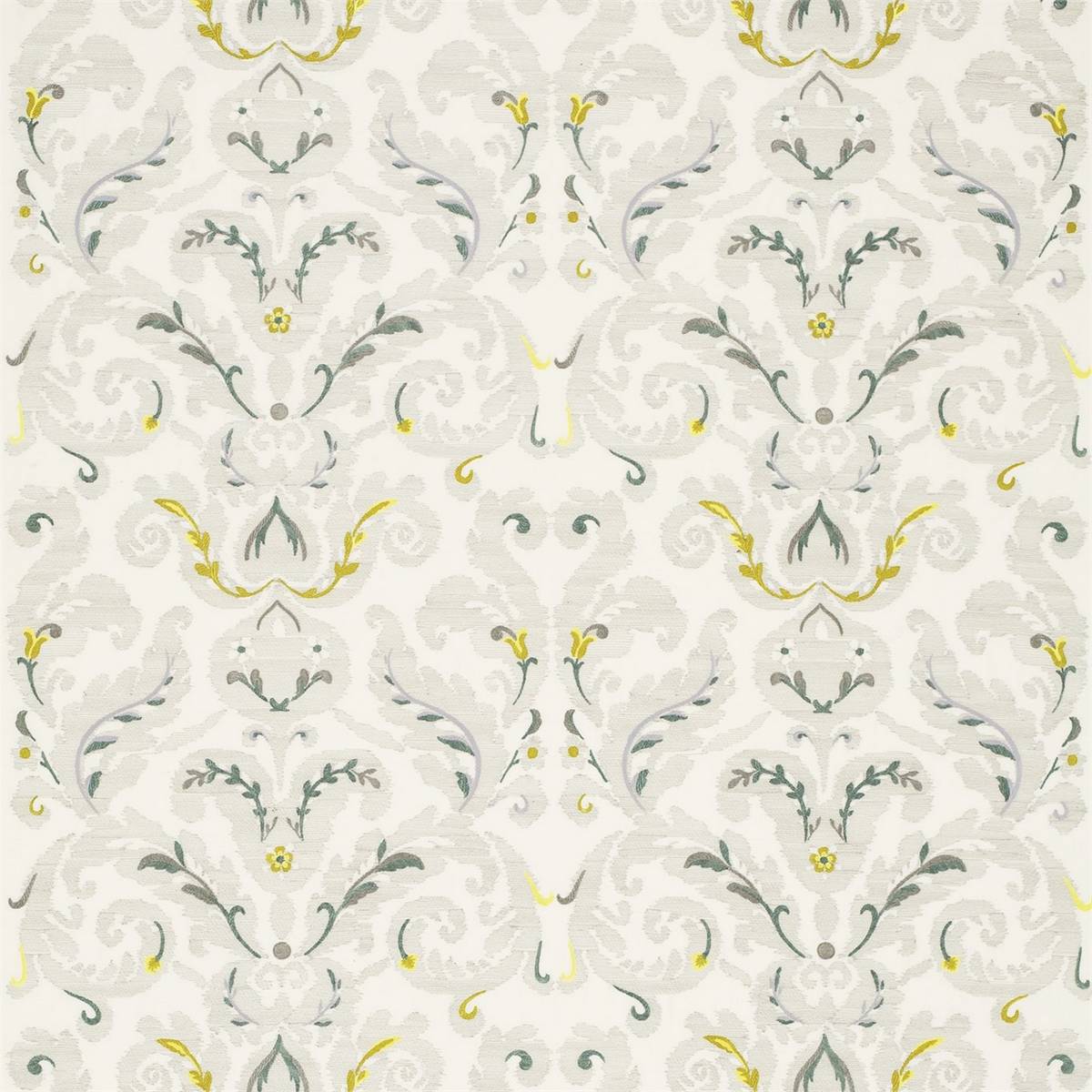 Brocatello Embroidery Silver/Linden Fabric by Zoffany