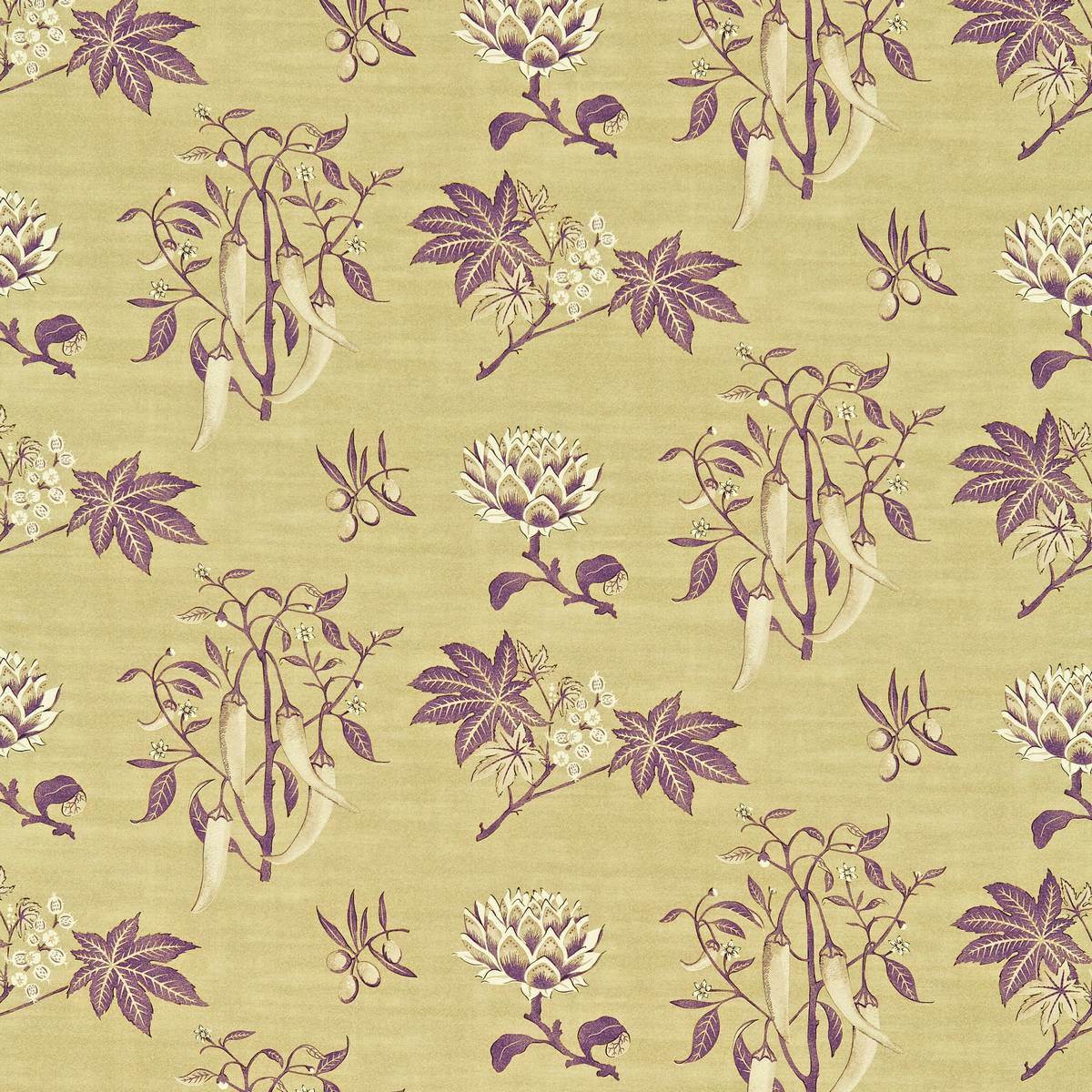 Chilli Peppers Aubergine/Gold Fabric by Zoffany