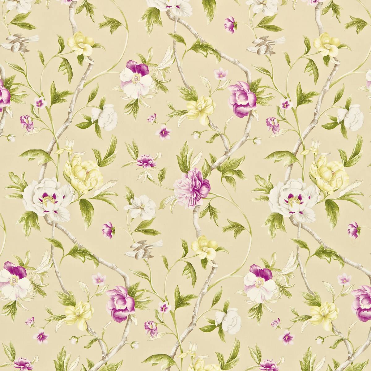 Flowering Tree Linen/Aubergine Fabric by Zoffany