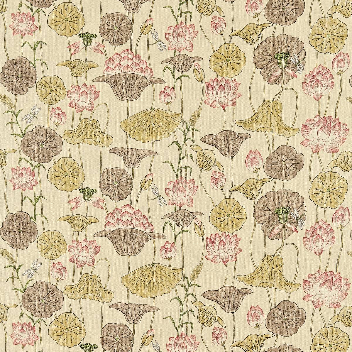Lotus Flower Gold/Red Fabric by Zoffany