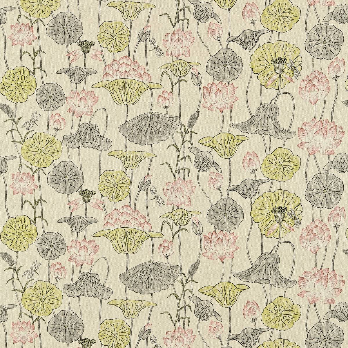 Lotus Flower Linden/Coral Fabric by Zoffany