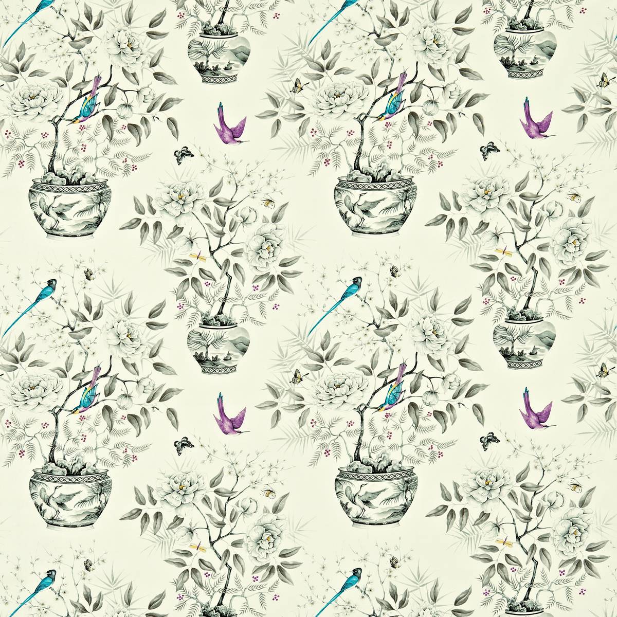 Romey's Garden Dove Grey Fabric by Zoffany