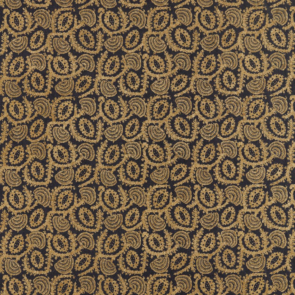 Suzani Embroidery Antique Gold/Vine Black Fabric by Zoffany