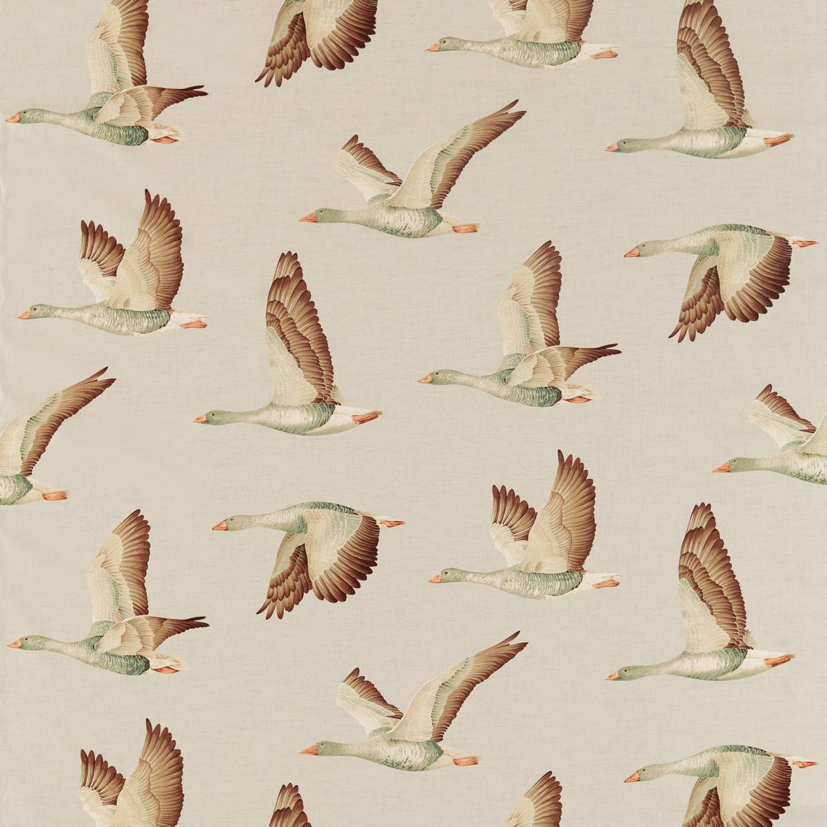 Elysian Geese Briarwood/Linen Fabric by Sanderson
