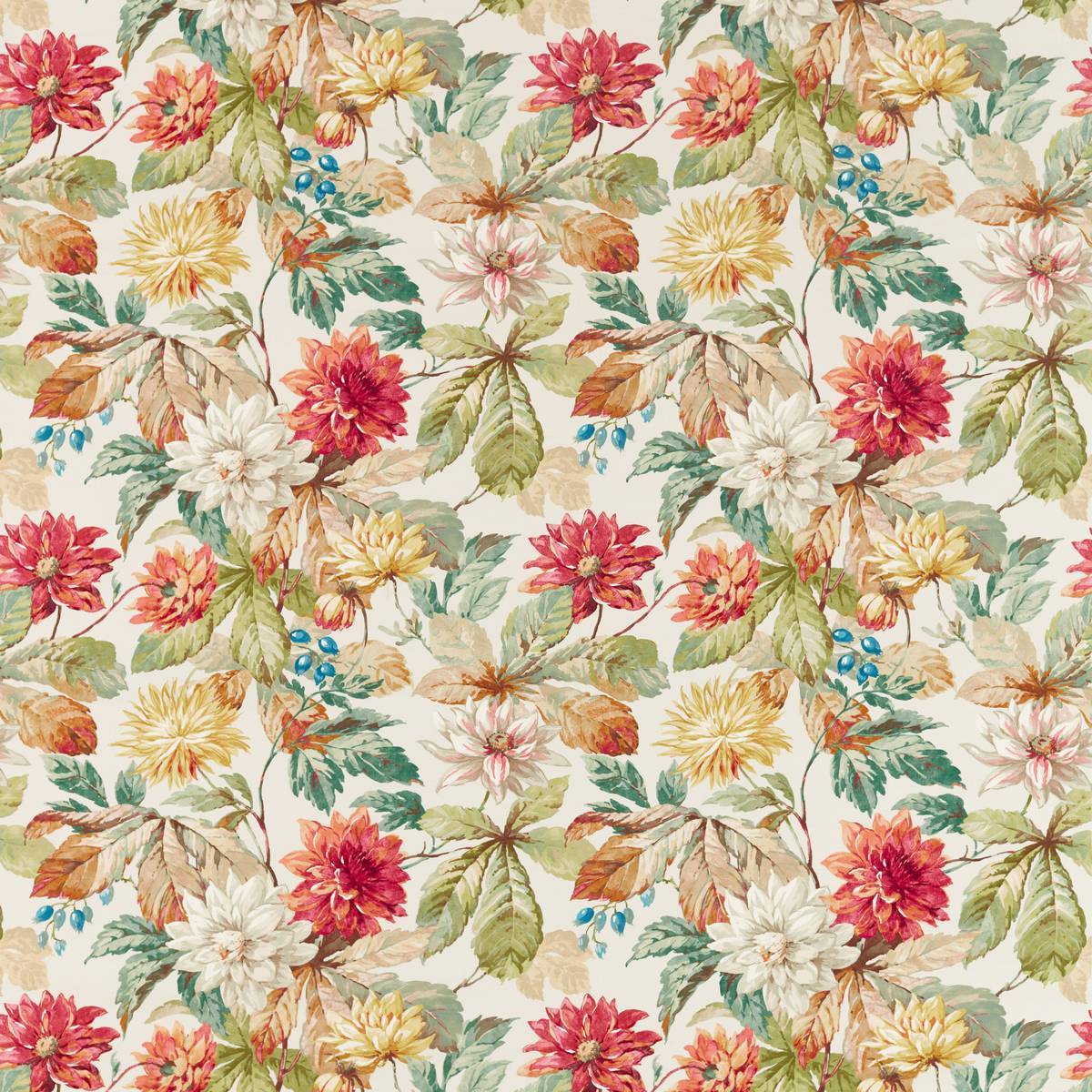 Dahlia & Rosehip Briarwood/Russet Fabric by Sanderson
