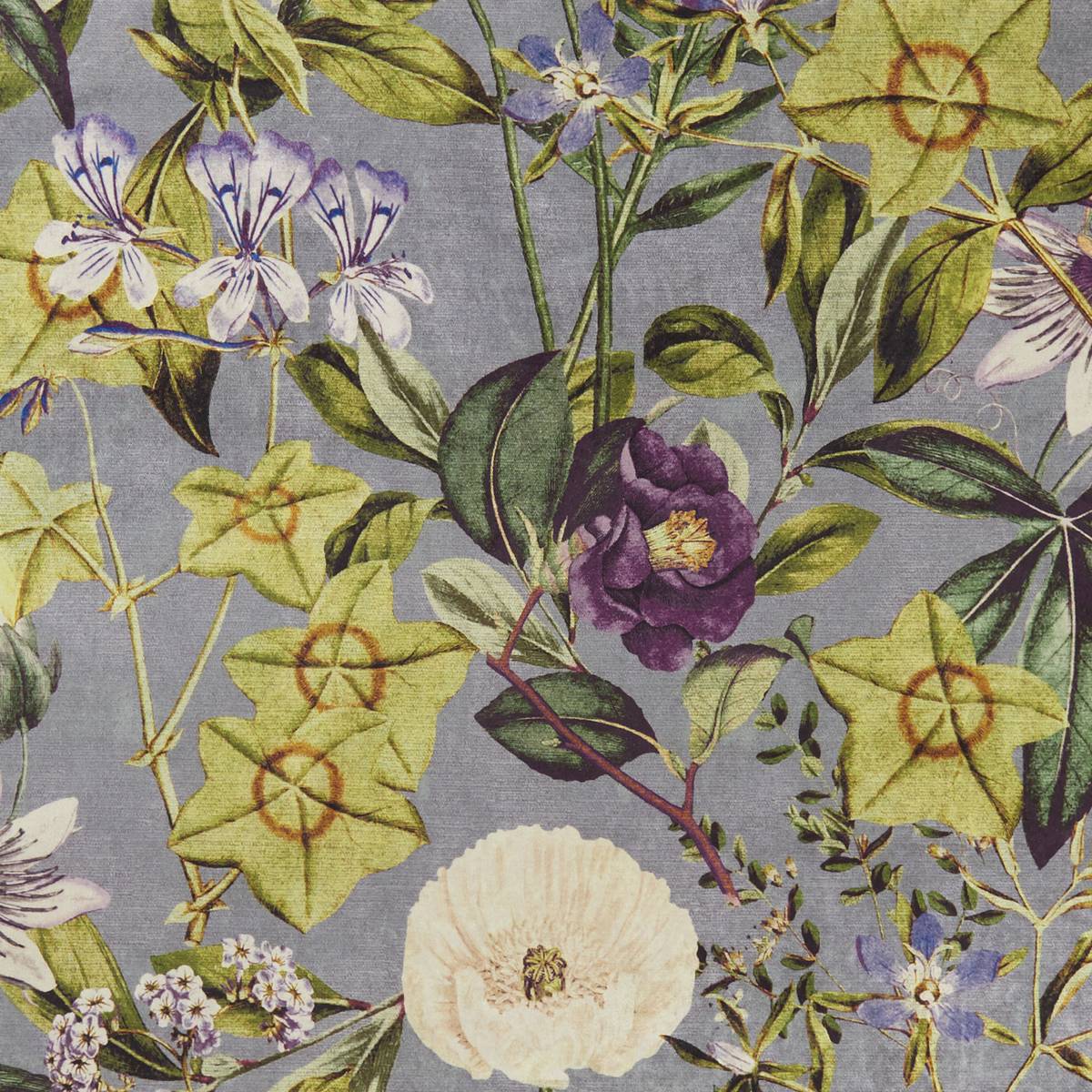 Passiflora Slate/Amethyst Fabric by Clarke & Clarke