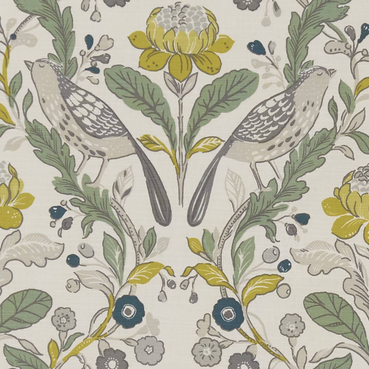 Orchard Birds Forest/Chartreuse Fabric by Studio G