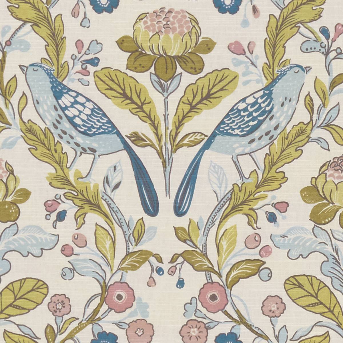 Orchard Birds Teal/Blush Fabric by Studio G