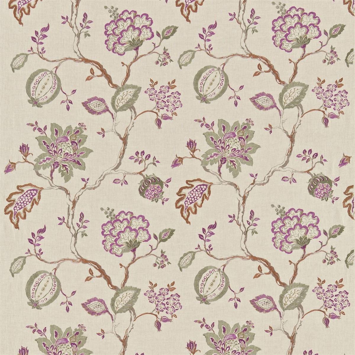 Hadham Embroidery Amethyst/Linen Fabric by Sanderson