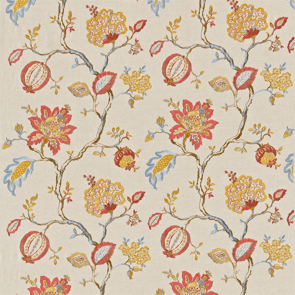 Hadham Embroidery Pomegranate/Linen Fabric by Sanderson