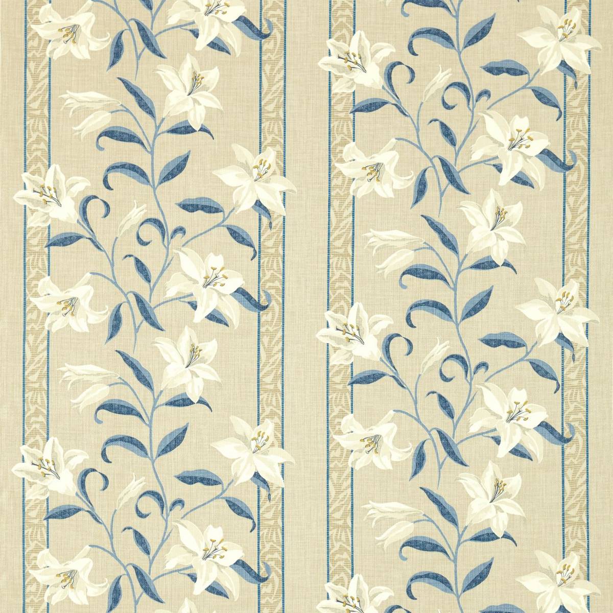 Lilium Indigo/Linen Fabric by Sanderson