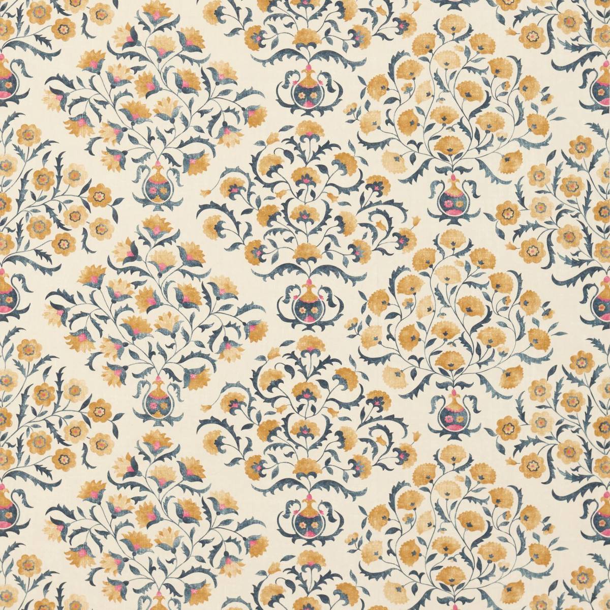 Ottoman Flowers Indigo/Ochre Fabric by Sanderson