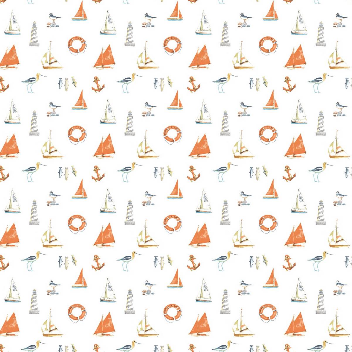 Nautical Burnt Orange Fabric by Fryetts