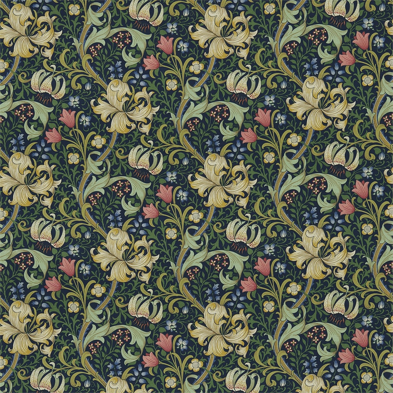 Golden Lily Midnight/Green Fabric by William Morris & Co.