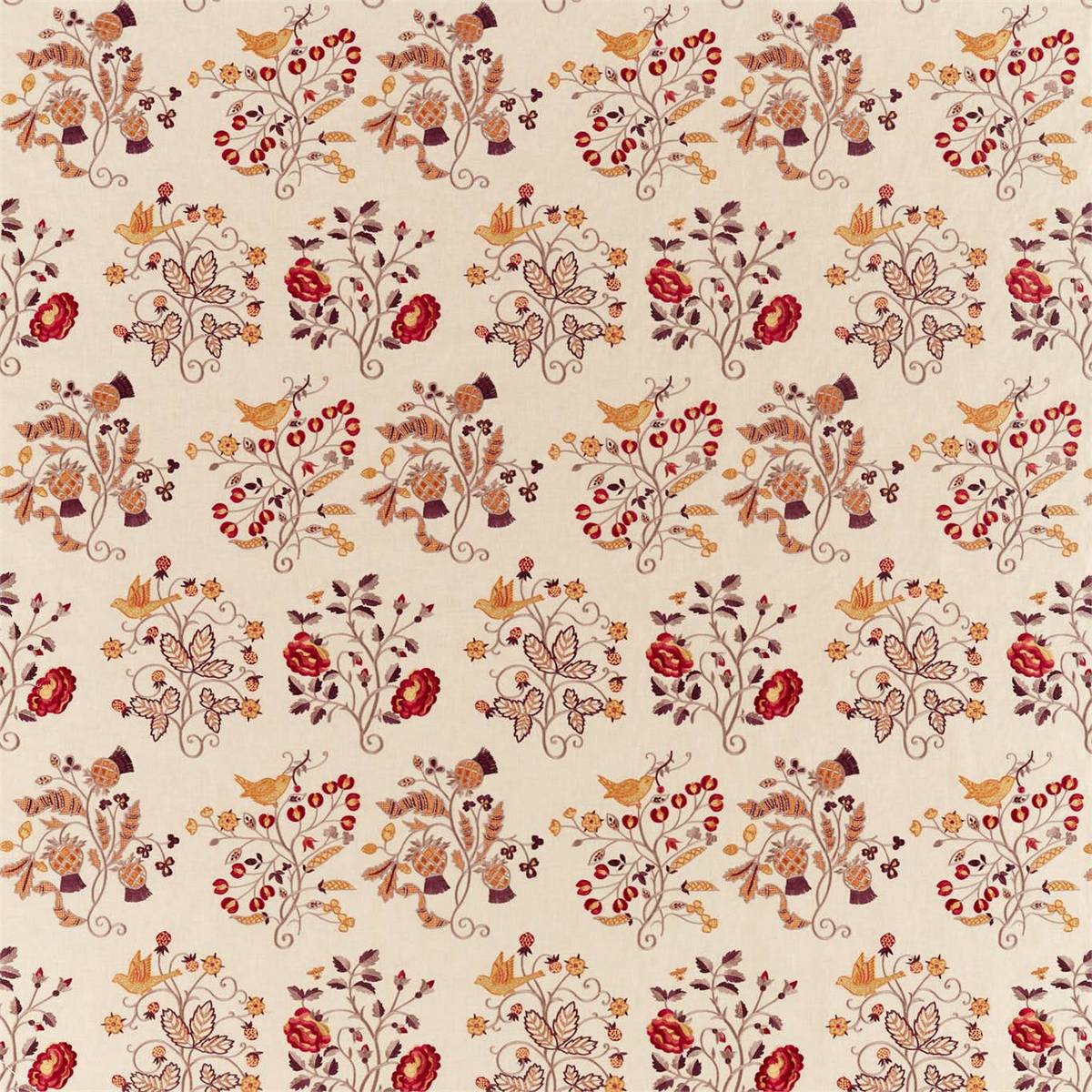 Newill Embroidery Wine/Saffron Fabric by William Morris & Co.