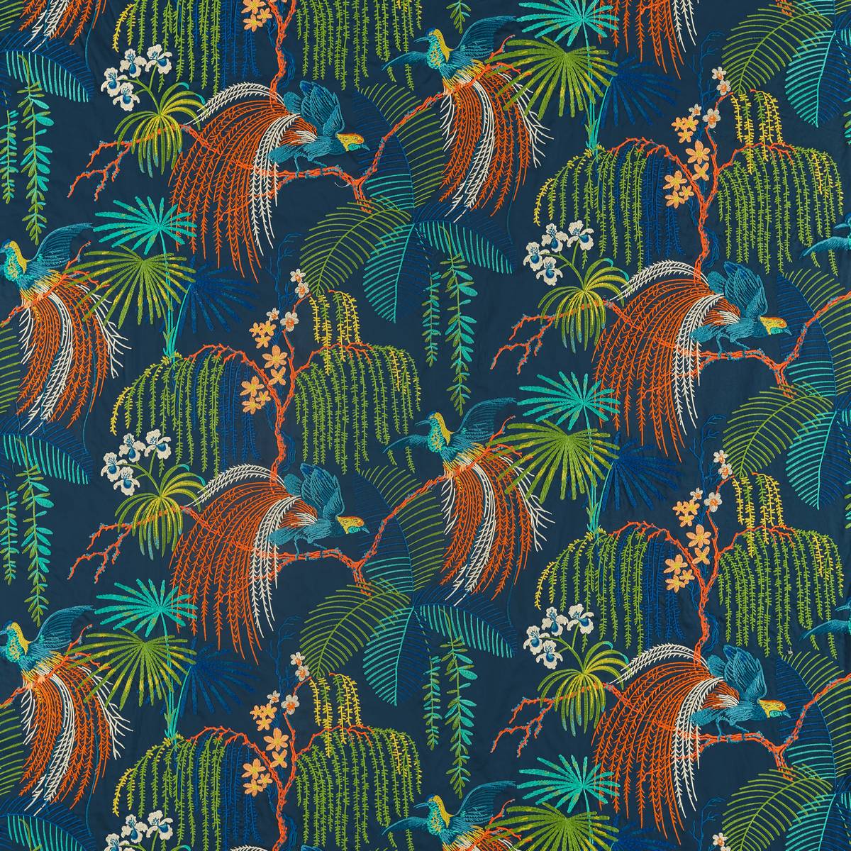 Rain Forest Embroidery Tropical Night Fabric by Sanderson