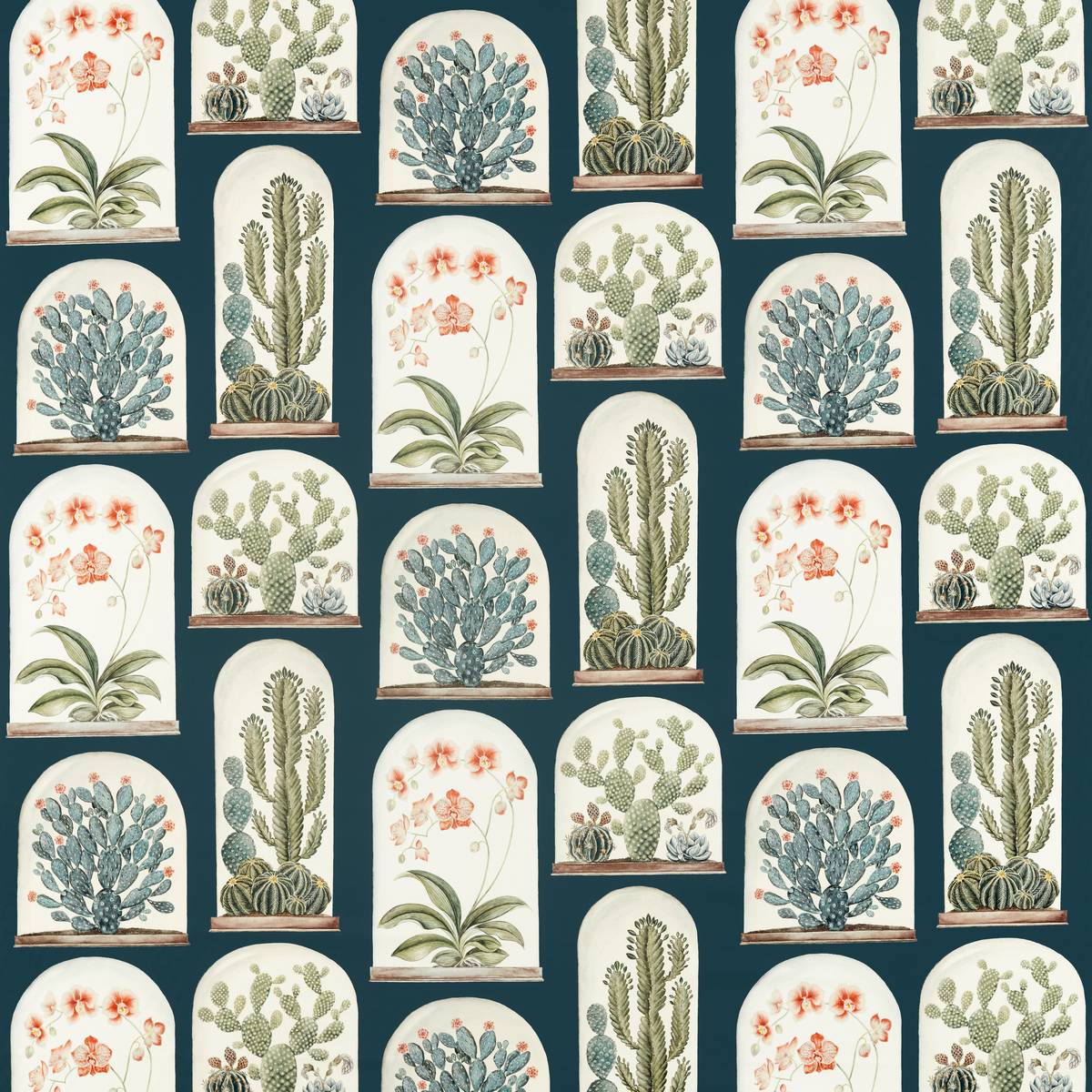 Terrariums Ink/Papaya Fabric by Sanderson