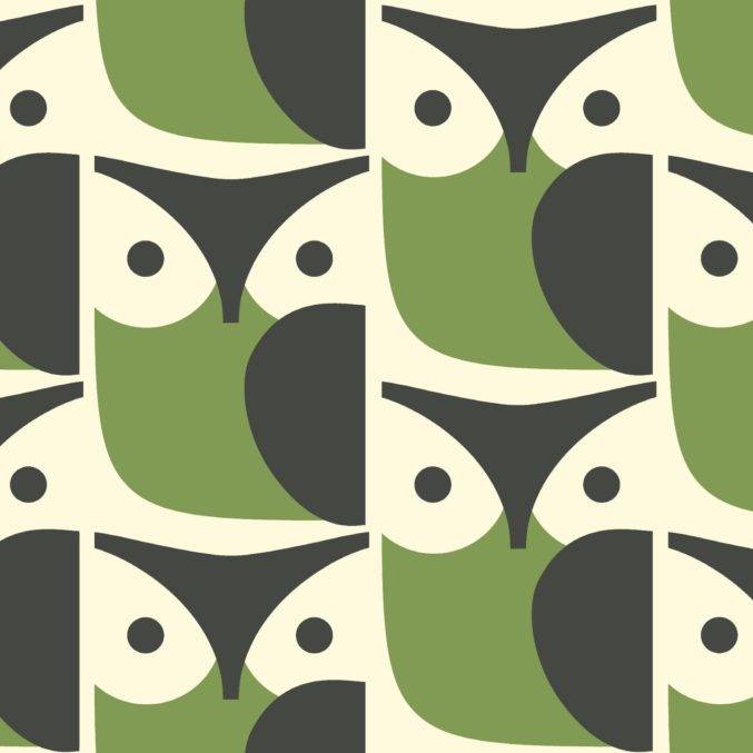 Owl Chalky Green Fabric by Orla Kiely