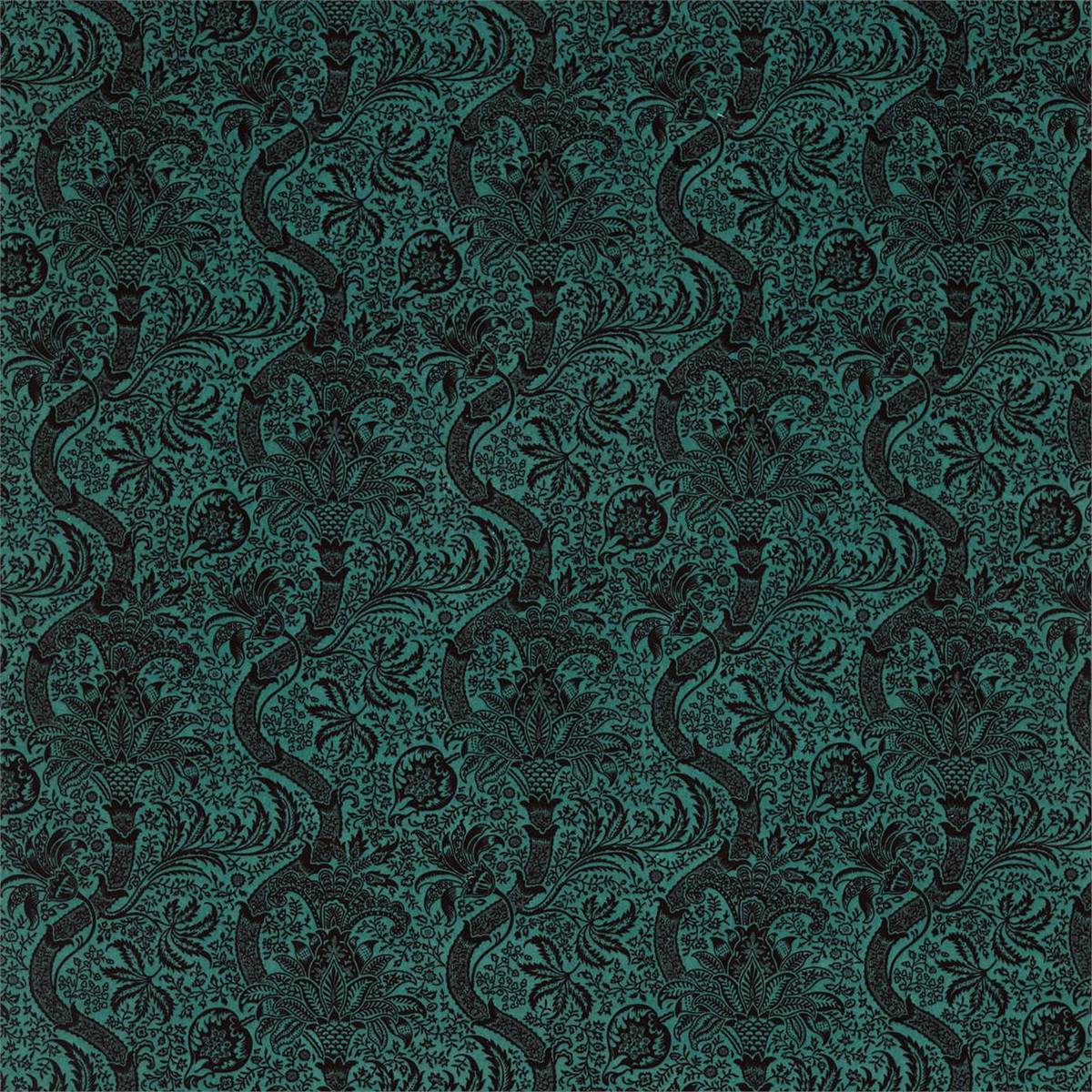 Indian Flock Velvet Cerulean/ Walnut Fabric by William Morris & Co.